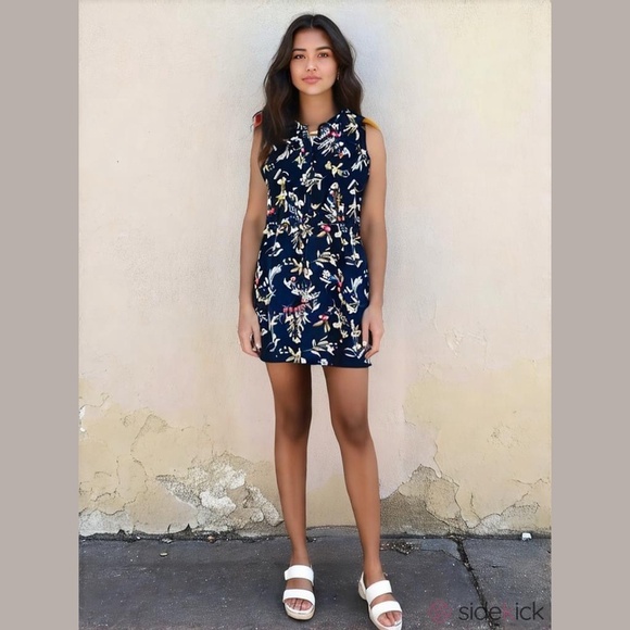 Nicole by Nicole Miller Dresses & Skirts - Original Navy Floral Spring Dress Sleeveless sz S Tie Waist Button Down Front